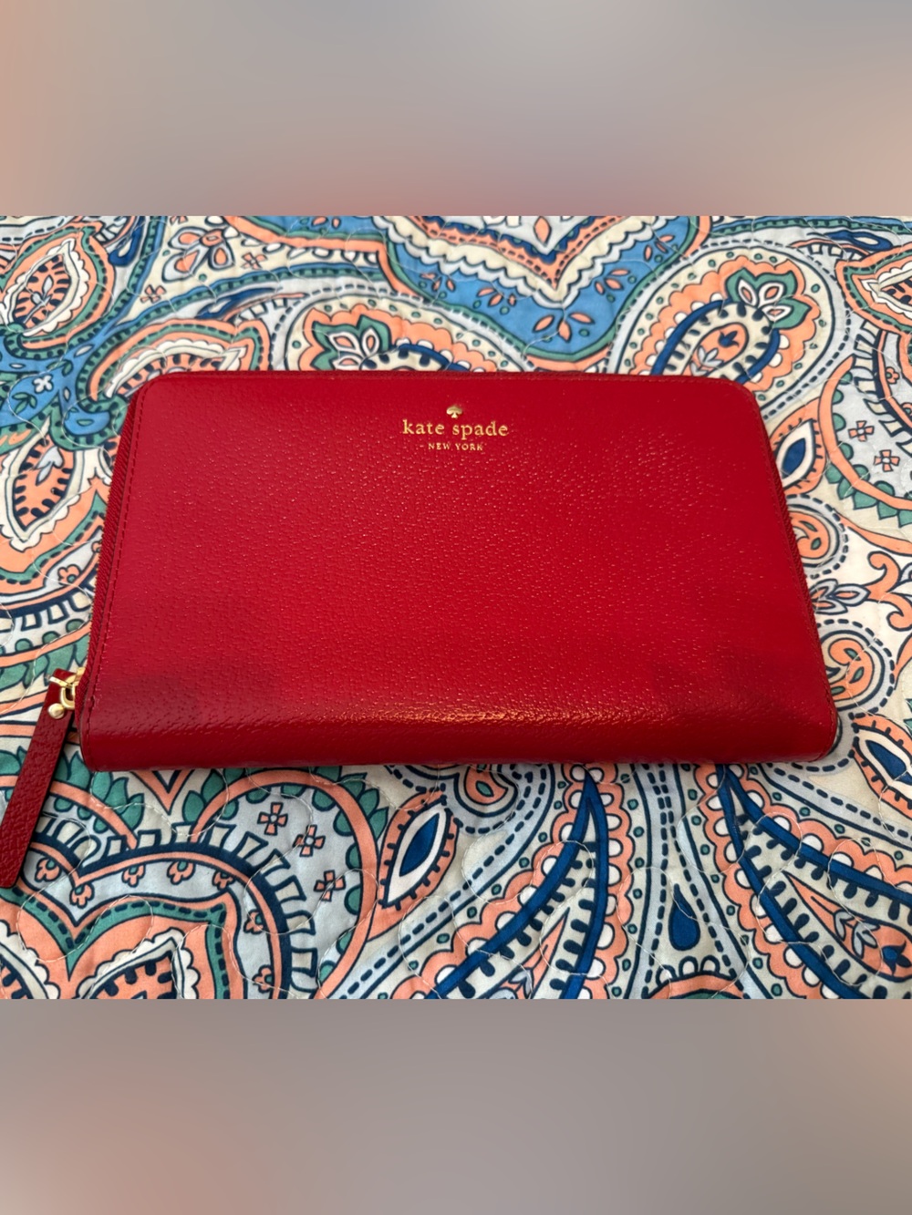 kate spade Red Leather Zip Passport Travel Wallet